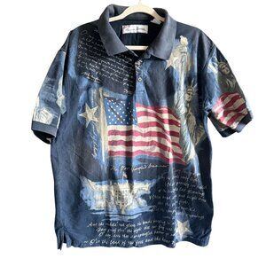 American Summer Clothing Co Patriotic National Anthem Flag Polo Large Blue